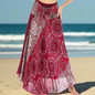 Women's Boho Floral Maxi Skirts – Beachwear, Elastic Waist, Halter Bandage Style - ALOE WINGS STORE