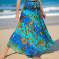 Women's Boho Floral Maxi Skirts – Beachwear, Elastic Waist, Halter Bandage Style - ALOE WINGS STORE
