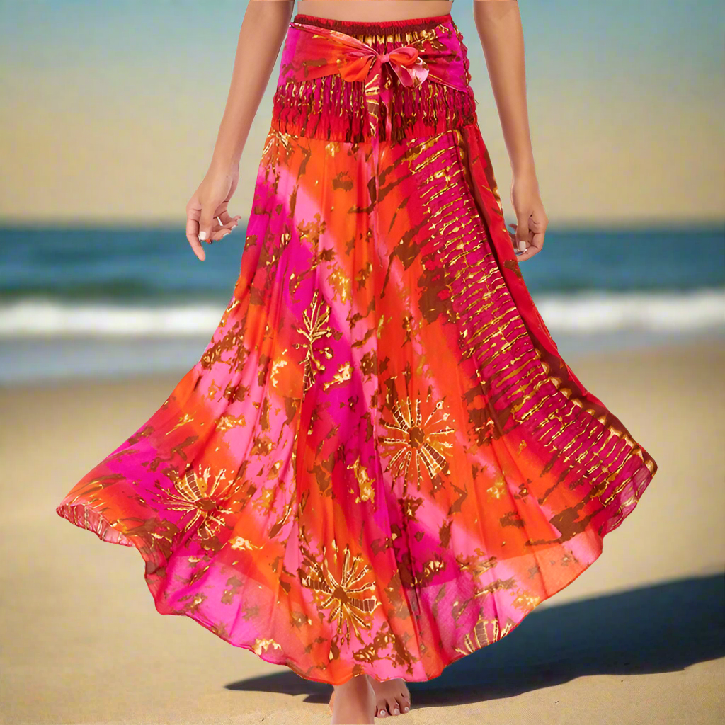 Women's Boho Floral Maxi Skirts – Beachwear, Elastic Waist, Halter Bandage Style - ALOE WINGS STORE