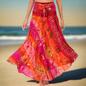 Women's Boho Floral Maxi Skirts – Beachwear, Elastic Waist, Halter Bandage Style - ALOE WINGS STORE