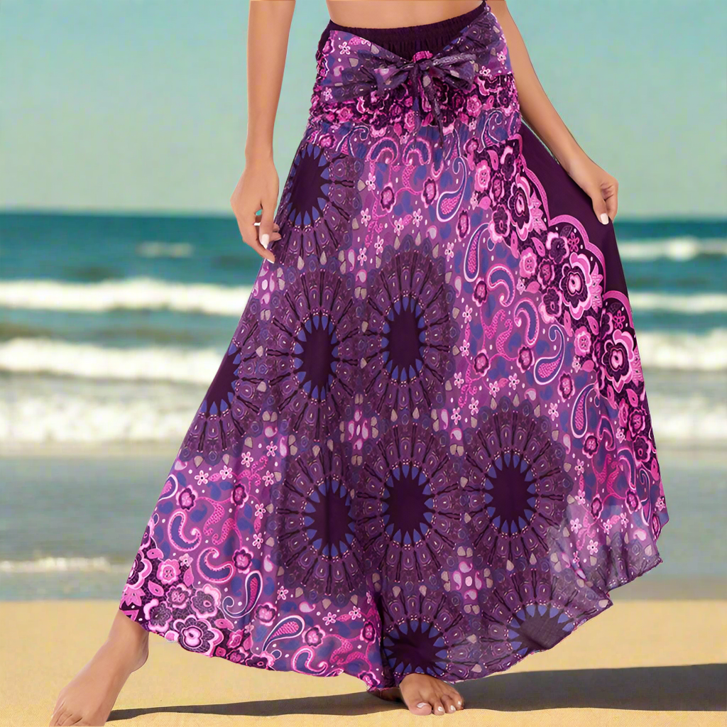 Women's Boho Floral Maxi Skirts – Beachwear, Elastic Waist, Halter Bandage Style - ALOE WINGS STORE