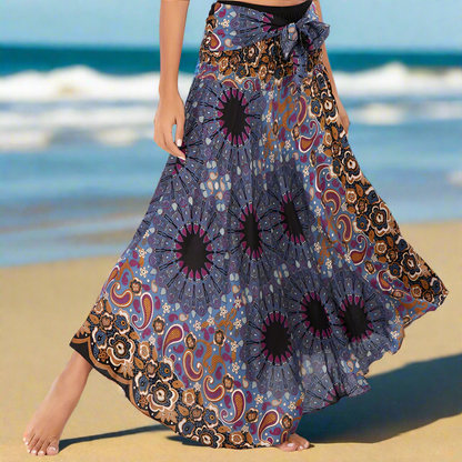 Women's Boho Floral Maxi Skirts – Beachwear, Elastic Waist, Halter Bandage Style - ALOE WINGS STORE
