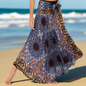 Women's Boho Floral Maxi Skirts – Beachwear, Elastic Waist, Halter Bandage Style - ALOE WINGS STORE