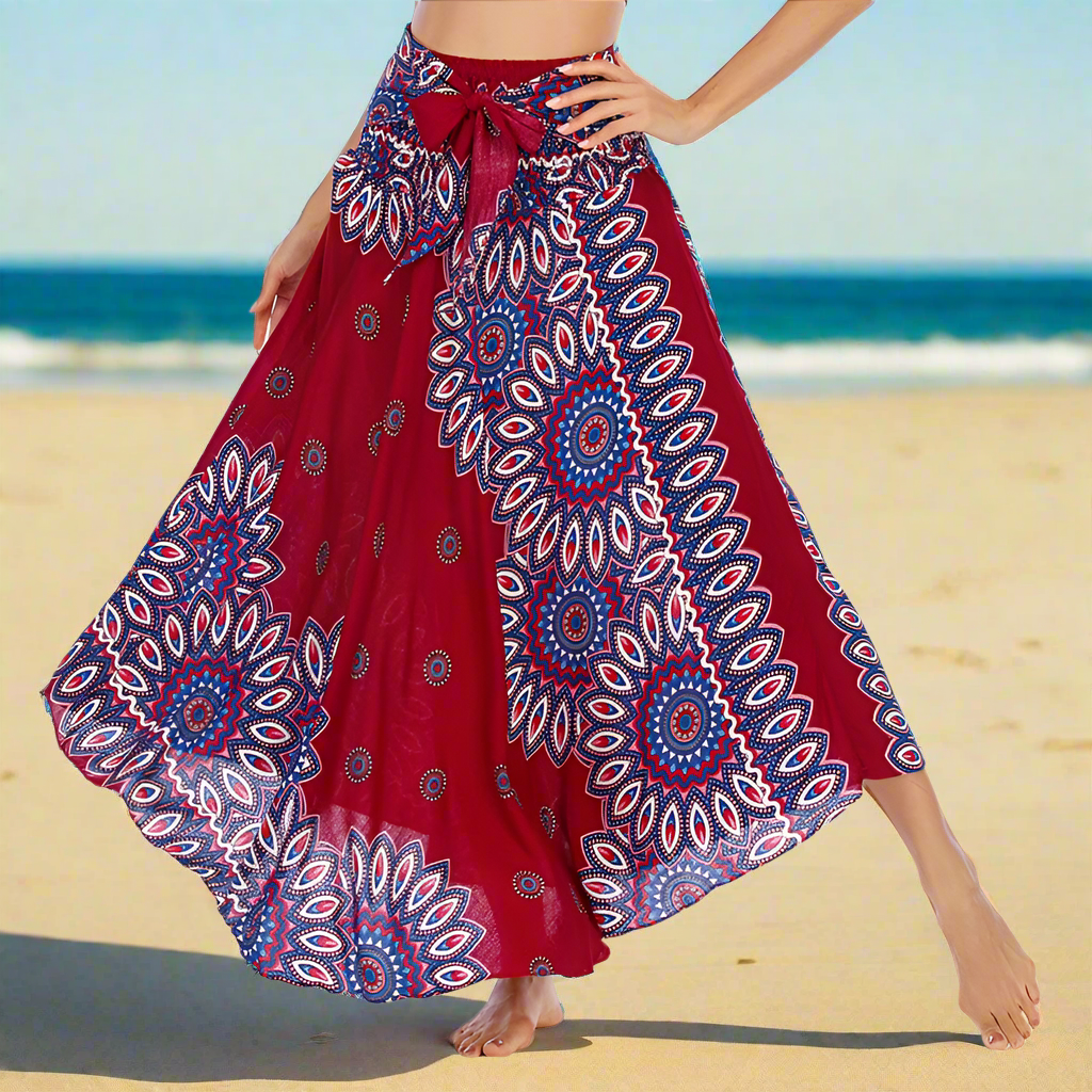 Women's Boho Floral Maxi Skirts – Beachwear, Elastic Waist, Halter Bandage Style - ALOE WINGS STORE