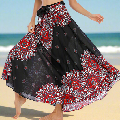 Women's Boho Floral Maxi Skirts – Beachwear, Elastic Waist, Halter Bandage Style - ALOE WINGS STORE