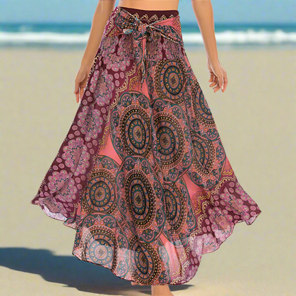 Women's Boho Floral Maxi Skirts – Beachwear, Elastic Waist, Halter Bandage Style - ALOE WINGS STORE