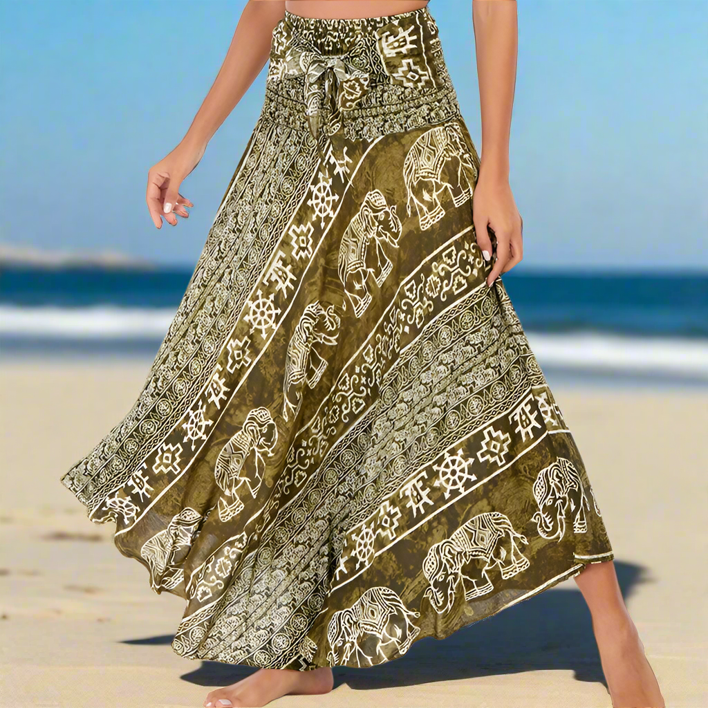 Women's Boho Floral Maxi Skirts – Beachwear, Elastic Waist, Halter Bandage Style - ALOE WINGS STORE