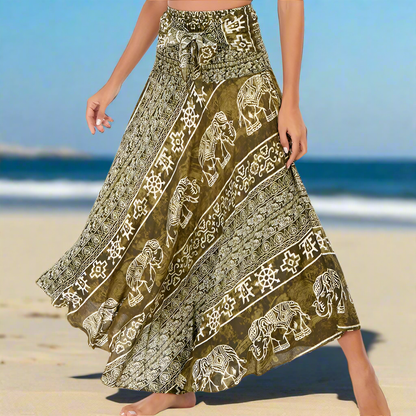 Women's Boho Floral Maxi Skirts – Beachwear, Elastic Waist, Halter Bandage Style - ALOE WINGS STORE