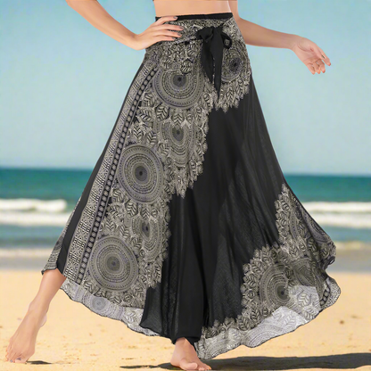 Women's Boho Floral Maxi Skirts – Beachwear, Elastic Waist, Halter Bandage Style - ALOE WINGS STORE