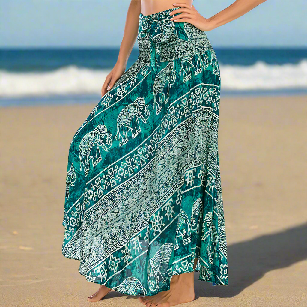 Women's Boho Floral Maxi Skirts – Beachwear, Elastic Waist, Halter Bandage Style - ALOE WINGS STORE
