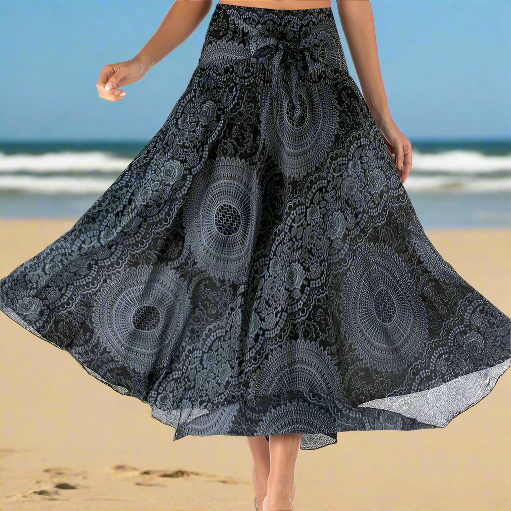 Women's Boho Floral Maxi Skirts – Beachwear, Elastic Waist, Halter Bandage Style - ALOE WINGS STORE