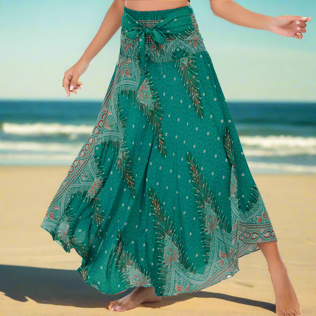 Women's Boho Floral Maxi Skirts – Beachwear, Elastic Waist, Halter Bandage Style - ALOE WINGS STORE