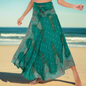 Women's Boho Floral Maxi Skirts – Beachwear, Elastic Waist, Halter Bandage Style - ALOE WINGS STORE
