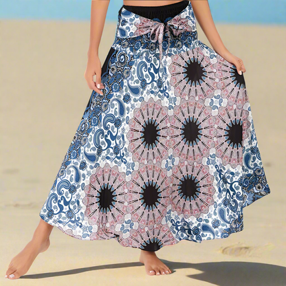 Women's Boho Floral Maxi Skirts – Beachwear, Elastic Waist, Halter Bandage Style - ALOE WINGS STORE