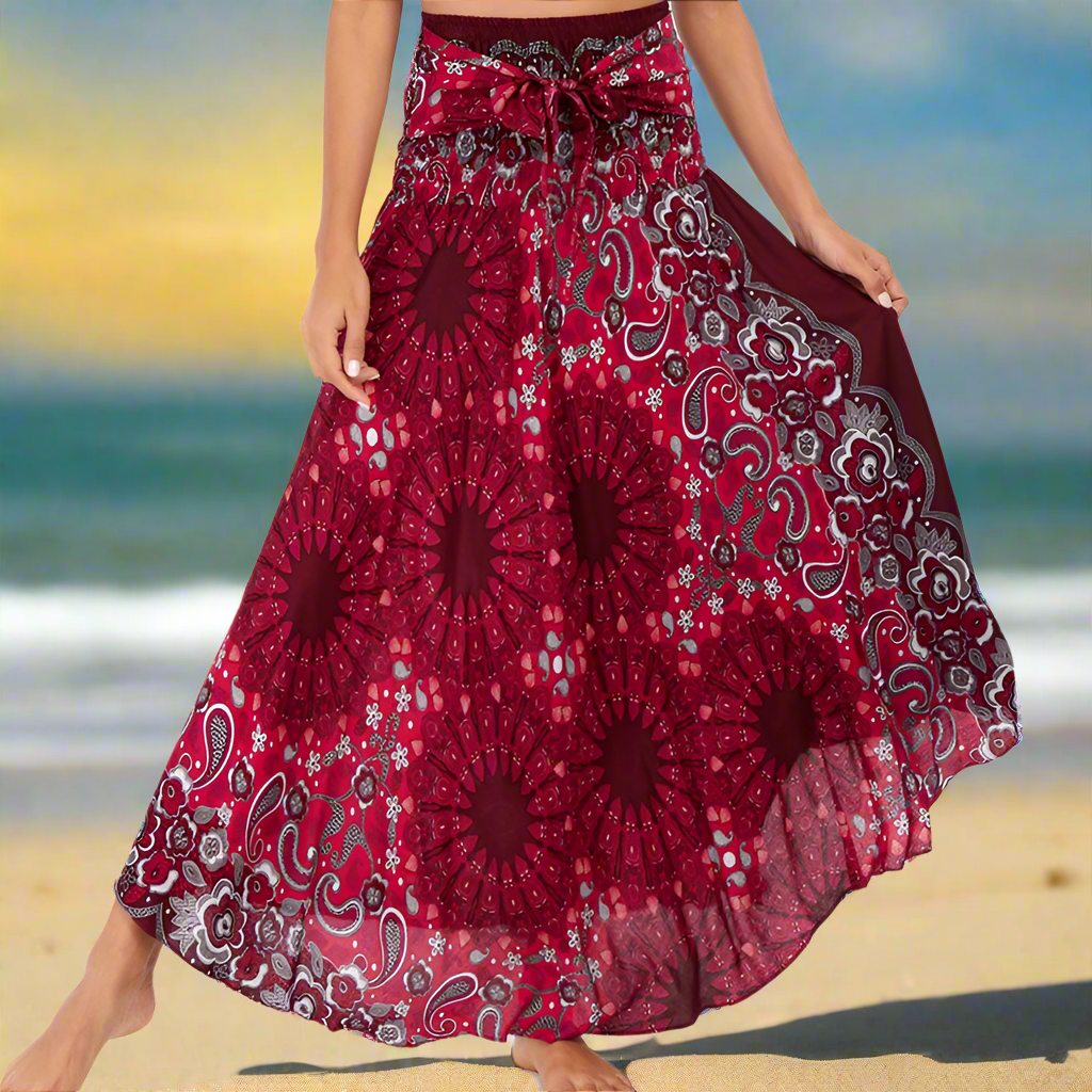 Women's Boho Floral Maxi Skirts – Beachwear, Elastic Waist, Halter Bandage Style - ALOE WINGS STORE