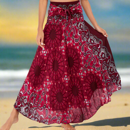Women's Boho Floral Maxi Skirts – Beachwear, Elastic Waist, Halter Bandage Style - ALOE WINGS STORE