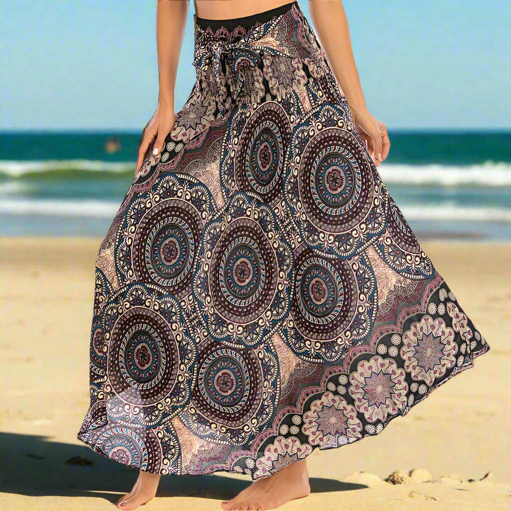 Women's Boho Floral Maxi Skirts – Beachwear, Elastic Waist, Halter Bandage Style - ALOE WINGS STORE