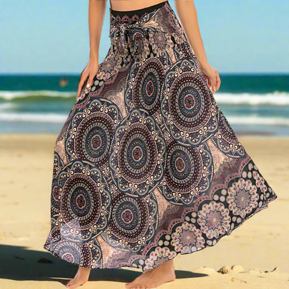 Women's Boho Floral Maxi Skirts – Beachwear, Elastic Waist, Halter Bandage Style - ALOE WINGS STORE