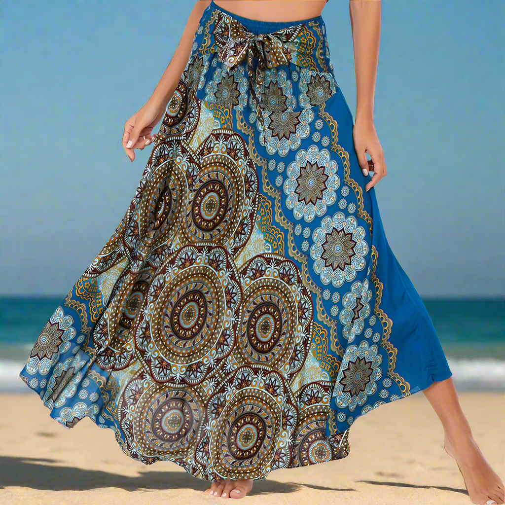 Women's Boho Floral Maxi Skirts – Beachwear, Elastic Waist, Halter Bandage Style - ALOE WINGS STORE
