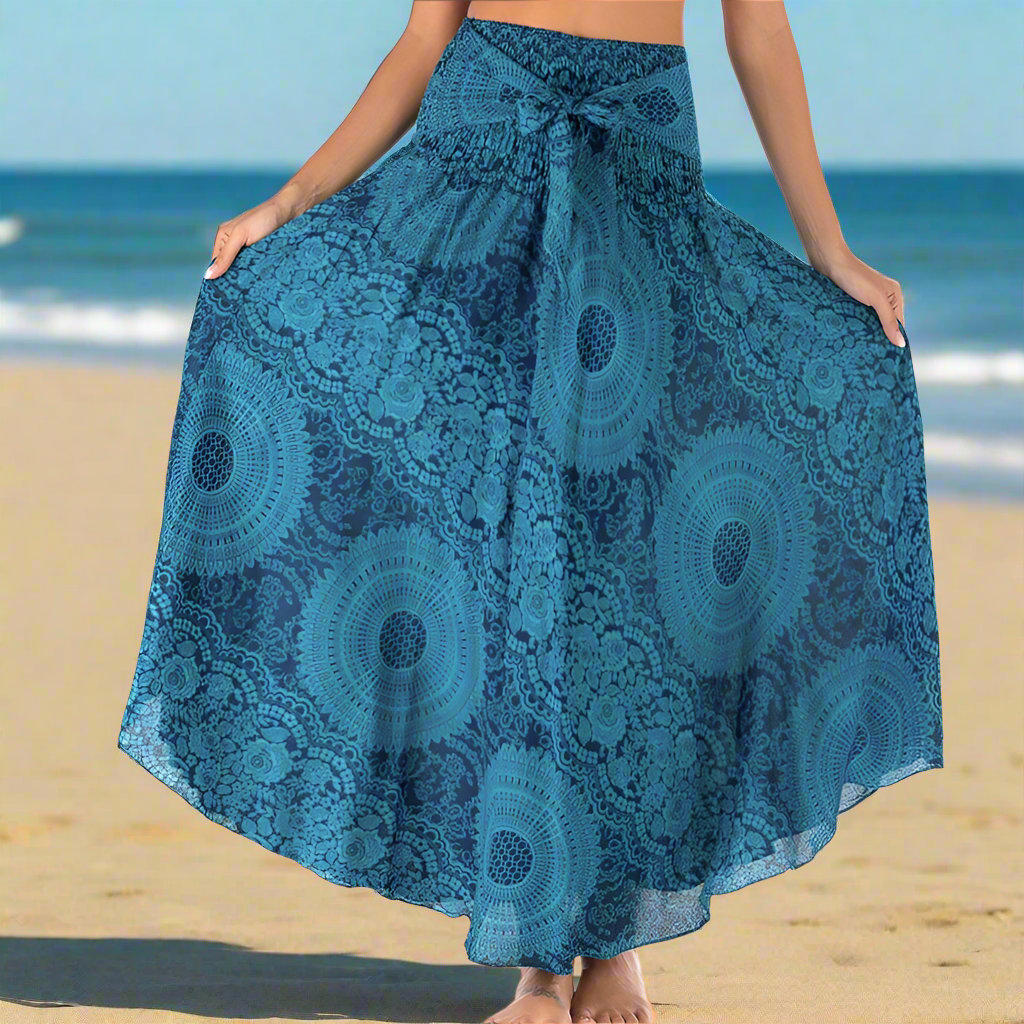 Women's Boho Floral Maxi Skirts – Beachwear, Elastic Waist, Halter Bandage Style - ALOE WINGS STORE