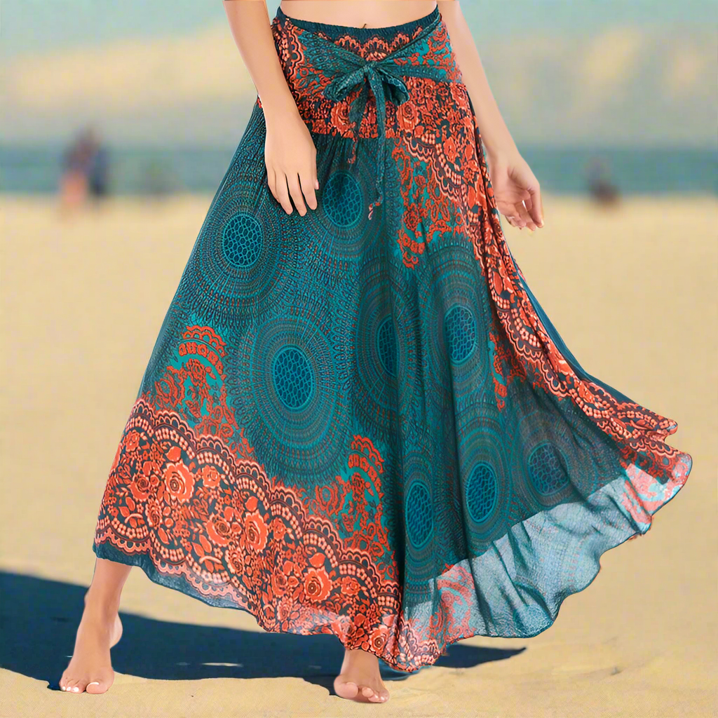 Women's Boho Floral Maxi Skirts – Beachwear, Elastic Waist, Halter Bandage Style - ALOE WINGS STORE