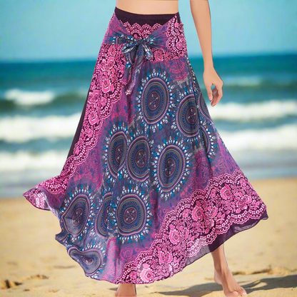 Women's Boho Floral Maxi Skirts – Beachwear, Elastic Waist, Halter Bandage Style - ALOE WINGS STORE