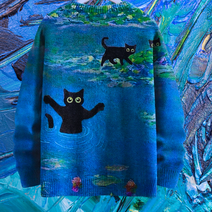 Unisex Vintage Cat Art Print Sweaters (XS-7XL) - ALOE WINGS STORE