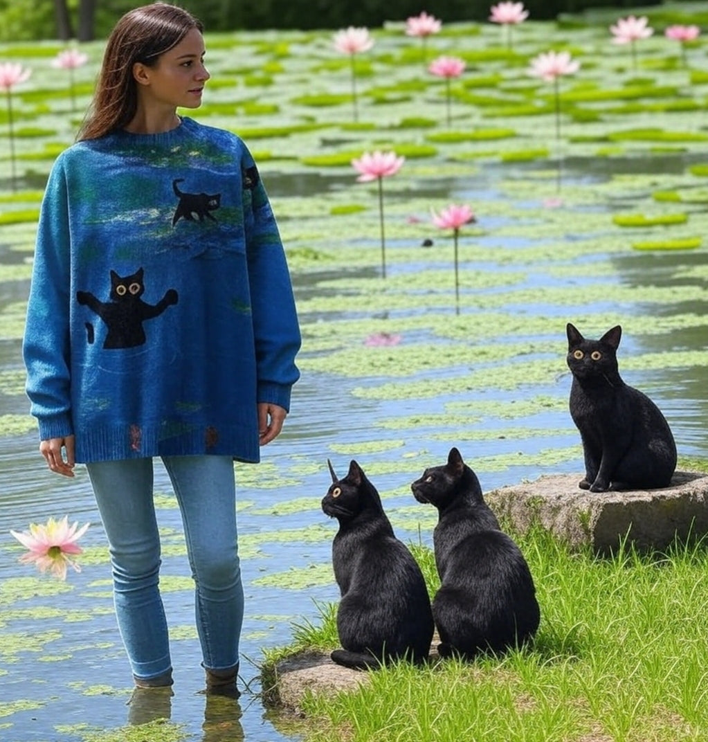 Unisex Vintage Cat Art Print Sweaters (XS-7XL) - ALOE WINGS STORE