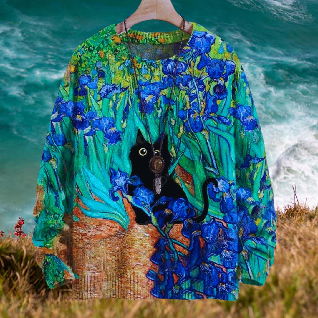 Unisex Casual Sweater with 3D Cat Oil Painting Designs - ALOE WINGS STORE