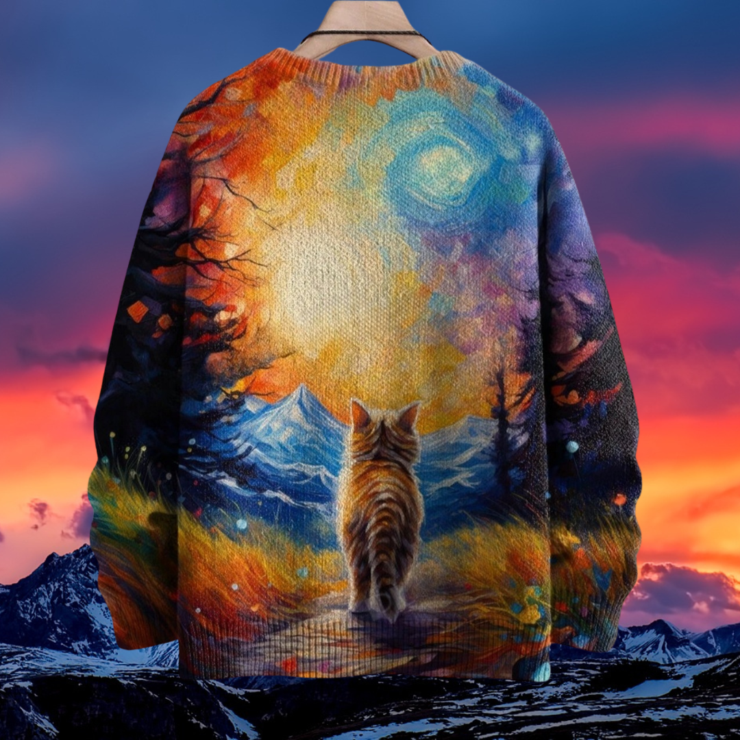 Unisex Casual Sweater with 3D Cat Oil Painting Designs - ALOE WINGS STORE