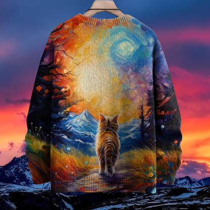Unisex Casual Sweater with 3D Cat Oil Painting Designs - ALOE WINGS STORE