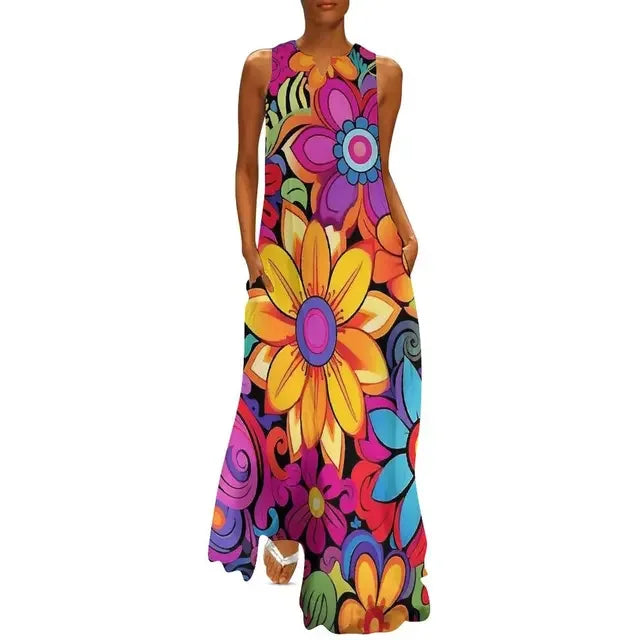 Floral Print Summer Maxi Sleeveless Dresses (Plus Sizes up to 3XL) - ALOE WINGS STORE