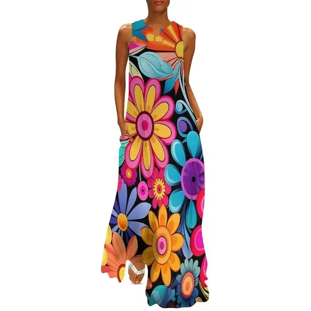 Floral Print Summer Maxi Sleeveless Dresses (Plus Sizes up to 3XL) - ALOE WINGS STORE