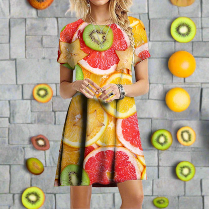 2.Women's 3D Fruit and Vegetable Print Short Sleeve Casual Mini Dresses (Plus Size Included) - ALOE WINGS STORE