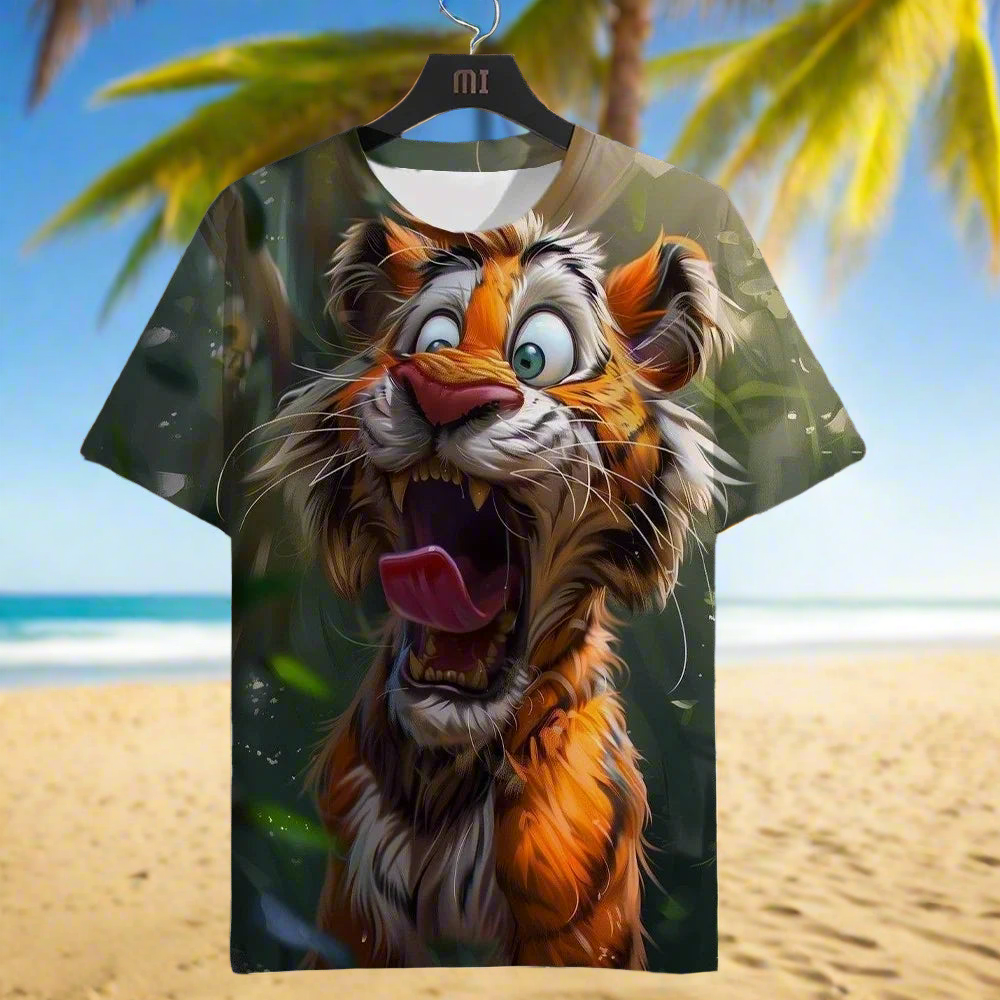 3D Tiger Print Unisex Summer T-Shirt, Plus-Size Casual Collection - ALOE WINGS STORE