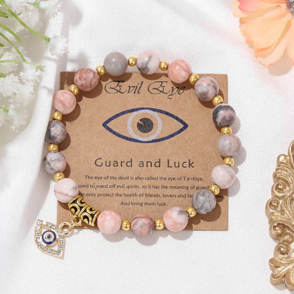 Guard And Luck With Turkish Evil Eye Protection and gemstones beads Bracelet Natural Stone With Information Card-ALOE WINGS STORE