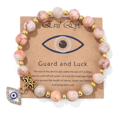 Turkish Evil Eye Protection Bracelet with Gemstone Beads and Information Card - Natural Stone, Luck & Protection Charm - ALOE WINGS STORE