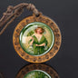 Irish Four Leaf Clover and St Patrick Glass Dome Wooden Pendant - ALOE WINGS STORE
