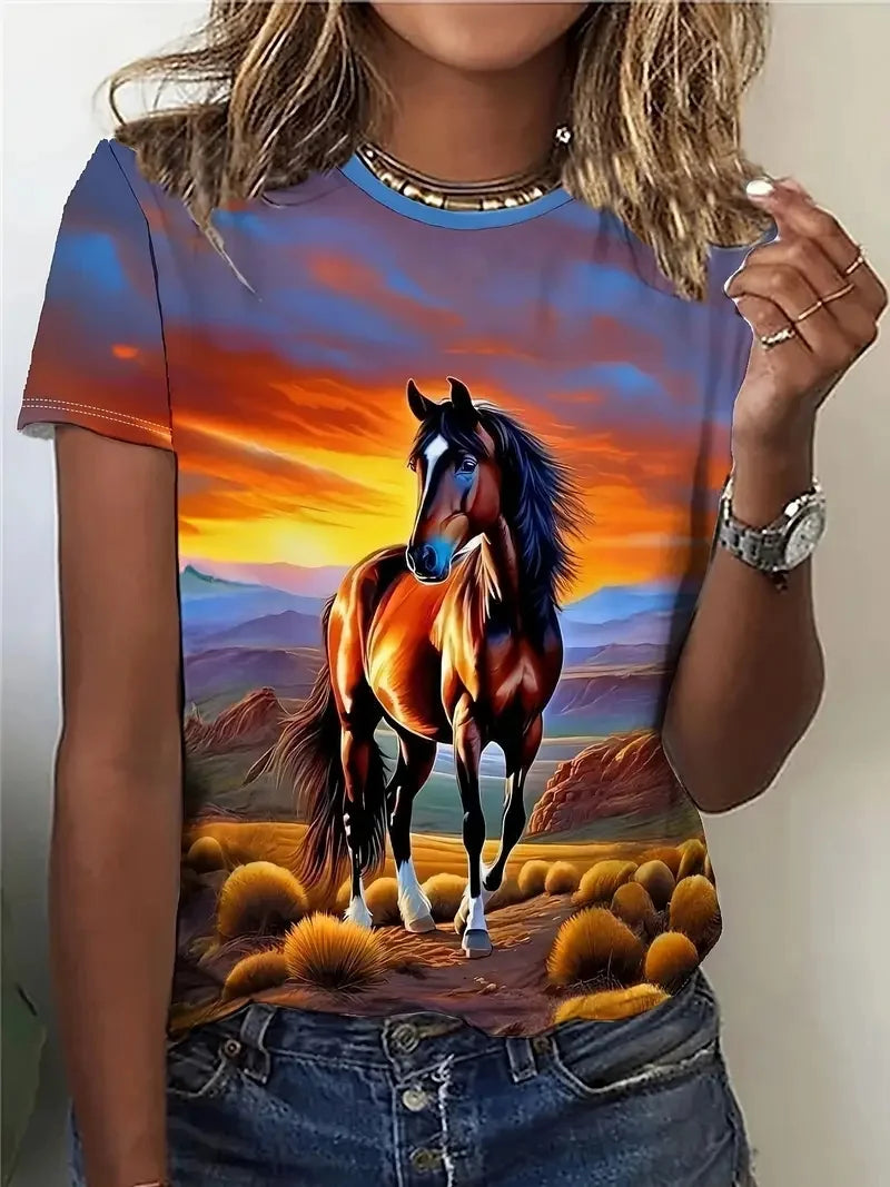 1.Unisex Casual Horse Designs T-Shirts (Size: XXS - 6XL) - ALOE WINGS STORE