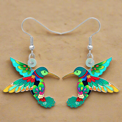 Colourful Novelty Hummingbird Earrings -  Dangle Drop Collection - ALOE WINGS STORE