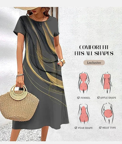 Brown Marbled Female Short Sleeves A-Line Dress - ALOE WINGS STORE