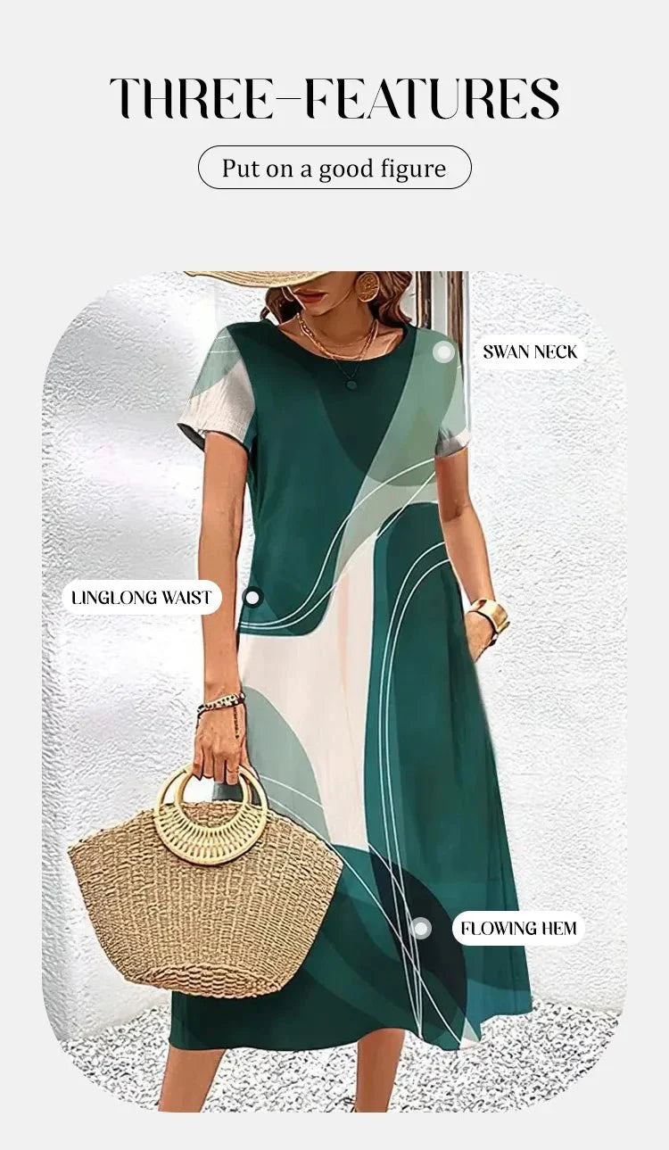Brown Marbled Female Short Sleeves A-Line Dress - ALOE WINGS STORE