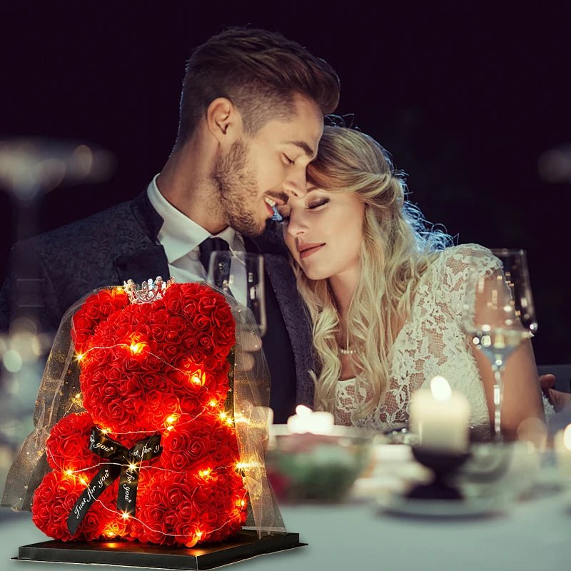 25 & 40cm Rose Teddy Bear With LED Lights In A Clear Box Selection - ALOE WINGS STORE