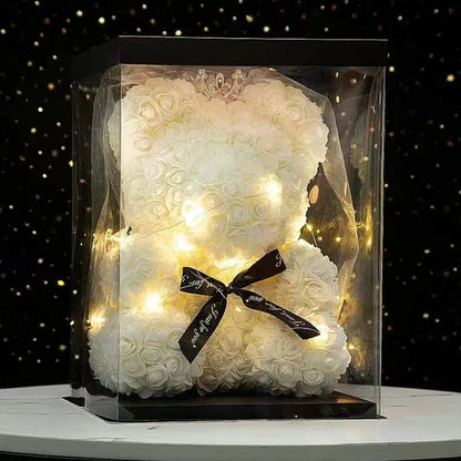 25 & 40cm Rose Teddy Bear With LED Lights In A Clear Box Selection - ALOE WINGS STORE