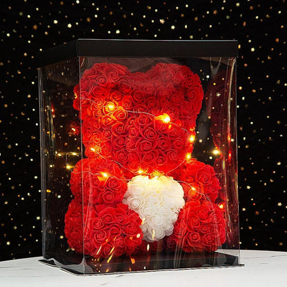 25 & 40cm Rose Teddy Bear With LED Lights In A Clear Box Selection - ALOE WINGS STORE