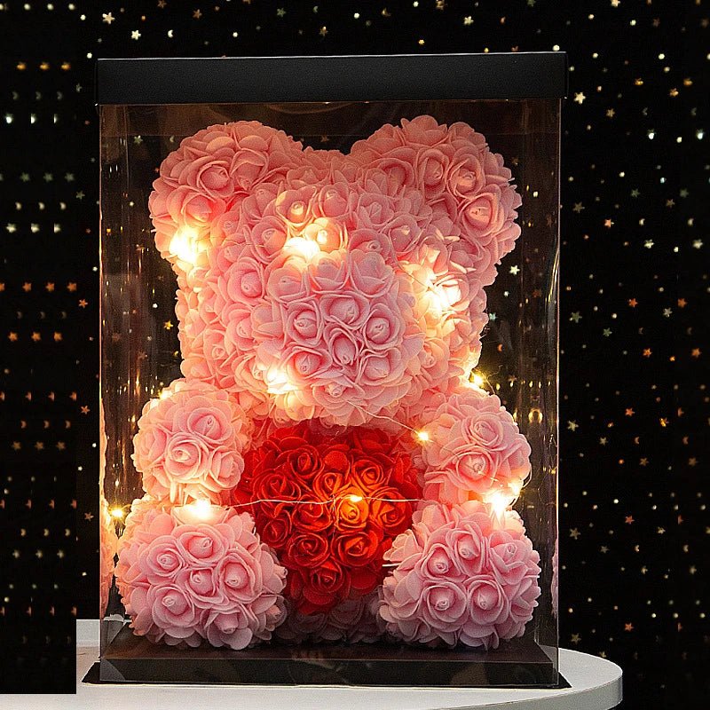25 & 40cm Rose Teddy Bear With LED Lights In A Clear Box Selection - ALOE WINGS STORE