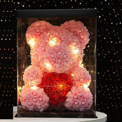 25 & 40cm Rose Teddy Bear With LED Lights In A Clear Box Selection - ALOE WINGS STORE