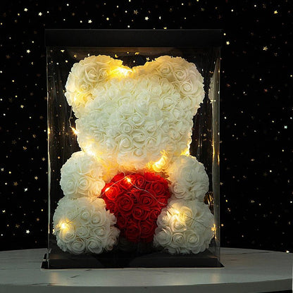 25 & 40cm Rose Teddy Bear With LED Lights In A Clear Box Selection - ALOE WINGS STORE