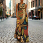 Women's Owl and Peacock Print Long Loose Maxi Dresses - Stylish Animal Fashion (Plus Size Included) - ALOE WINGS STORE