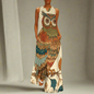 Women's Owl and Peacock Print Long Loose Maxi Dresses - Stylish Animal Fashion (Plus Size Included) - ALOE WINGS STORE